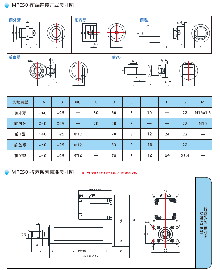 MPE50電動(dòng)缸前端連接方式尺寸圖