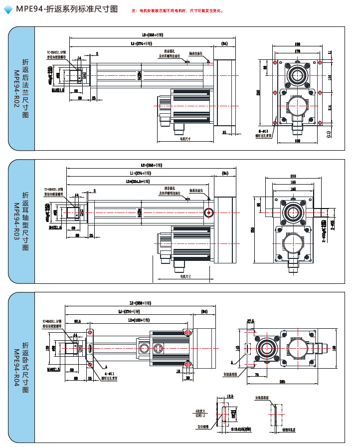 MPE94電動缸折返標準尺寸圖